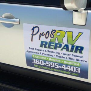 Pro's RV Repair magnetic sign on car.